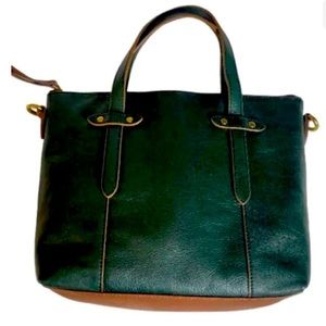 Fossil Felicity Satchel Medium Handbag Green Leather Purse 💚